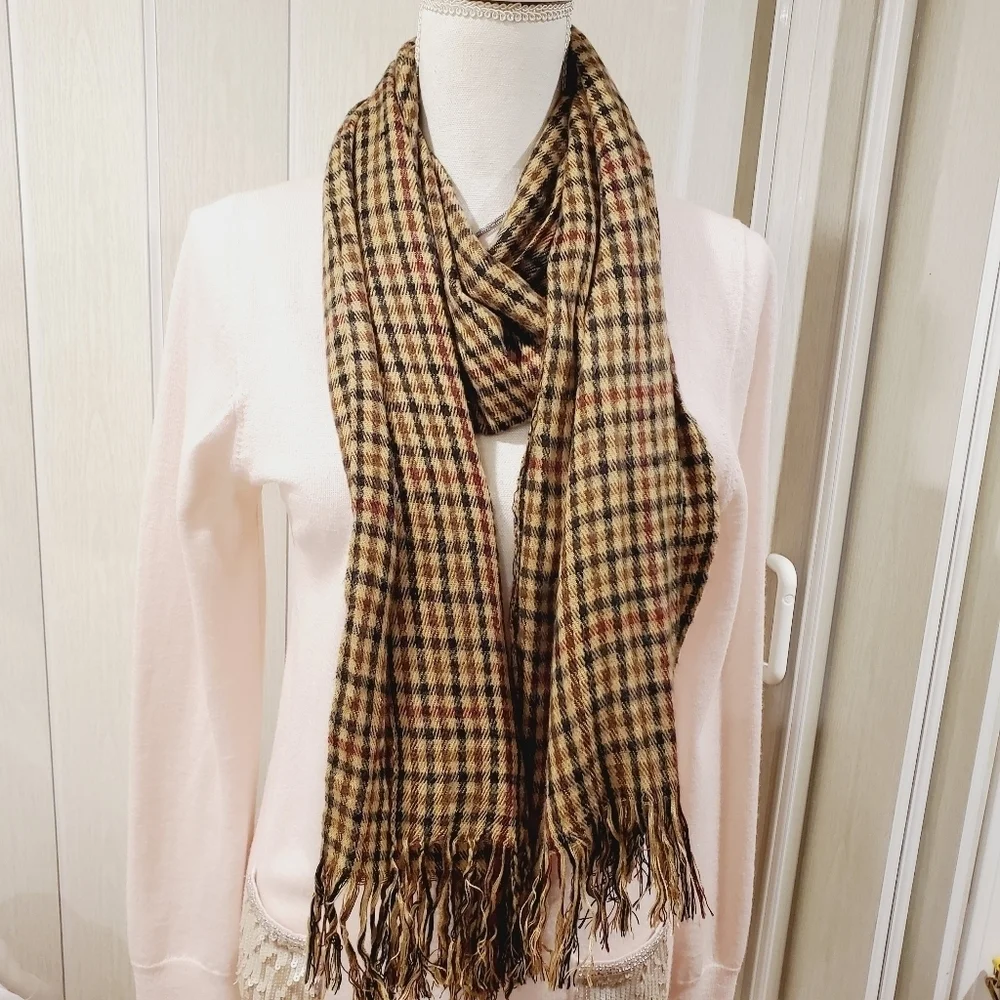 Pierre Cardin plaid acrylic Fringed Unisex  scarf